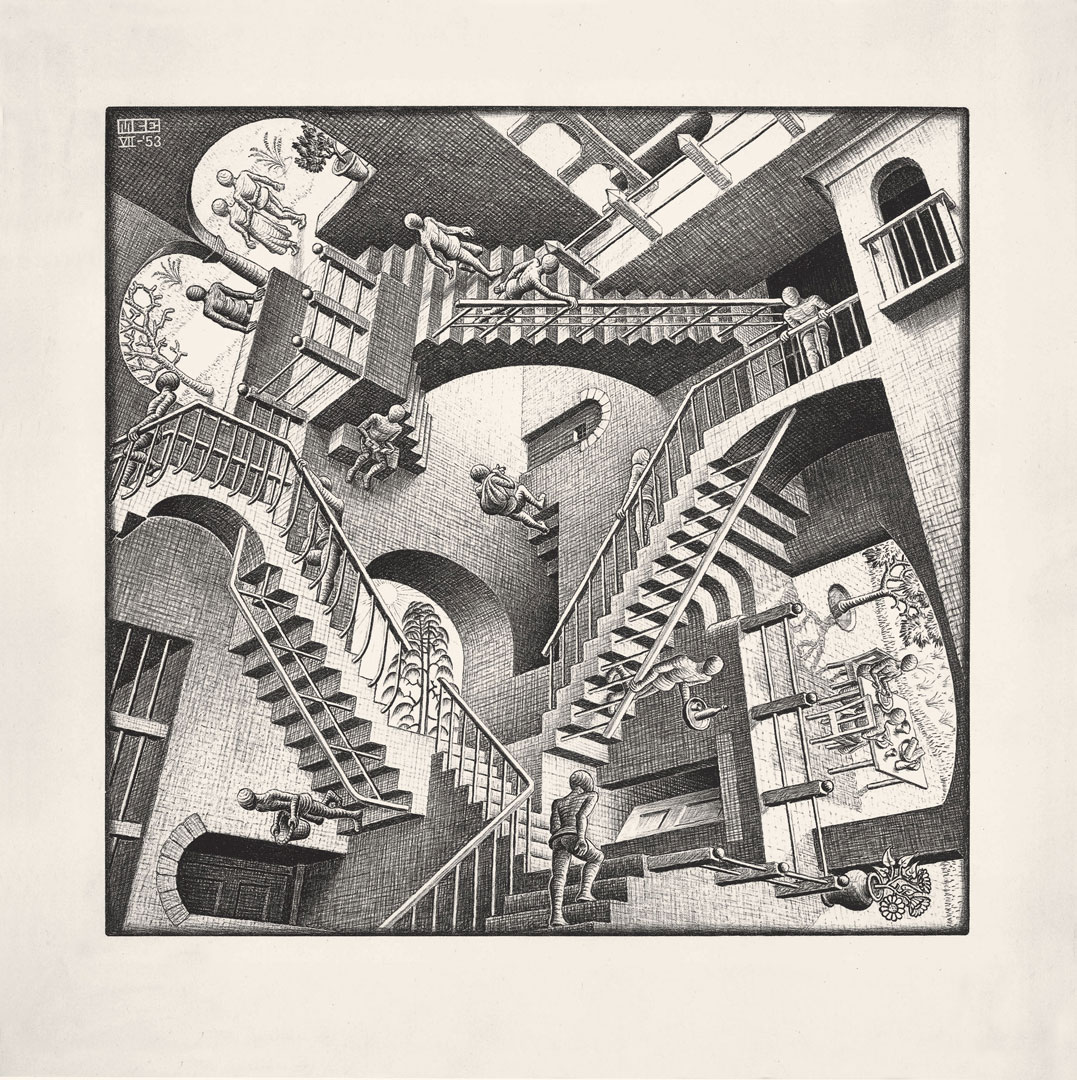 Maurits Cornelis Escher Casa di scale - Relatività 1953 Litografia, 27,7x29,2 cm Collezione Giudiceandrea Federico All M.C. Escher works © 2016 The M.C. Escher Company. All rights reserved www.mcescher.com