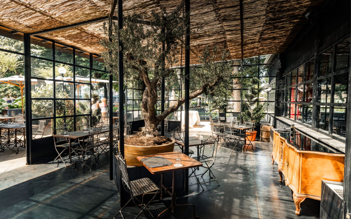 Bars and restaurants with outdoor terraces on the Navigli in Milan