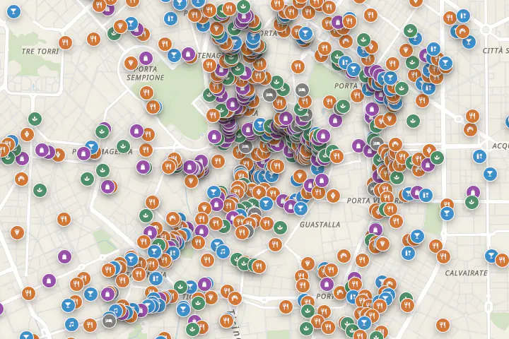 Mappa del centro di Milano con i posti di around me
